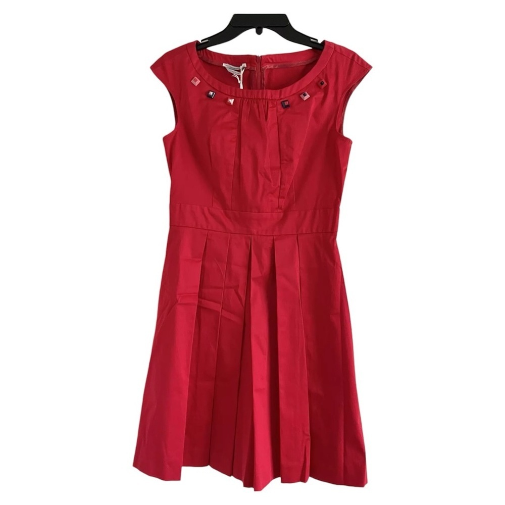 BIANCOGHIACCIO (NWT)Women’s Red Fit & Flare Abstract Button Italian Made Dress-M